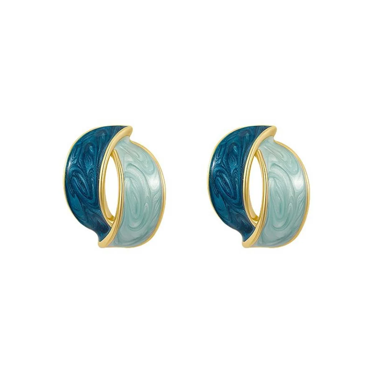 High-Performance Blue Enamel Goldtone Double Arch Stud Earrings Top-Quality