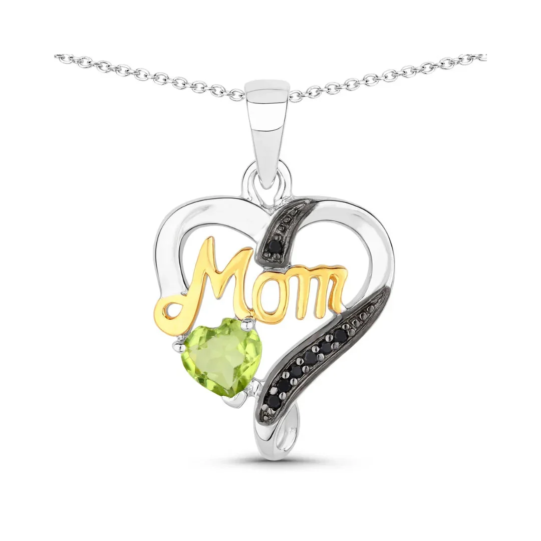 Practical 0.44 Ct Heart Green Peridot Prong Silver Double Heart Mom Pendant Necklace Advanced