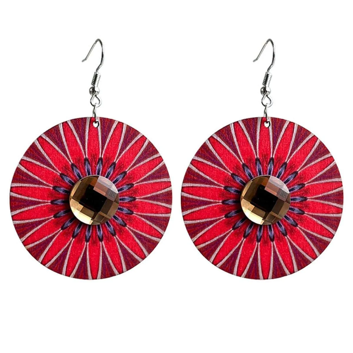 Casual Crystal Red Flower Round Drop Earrings Fast
