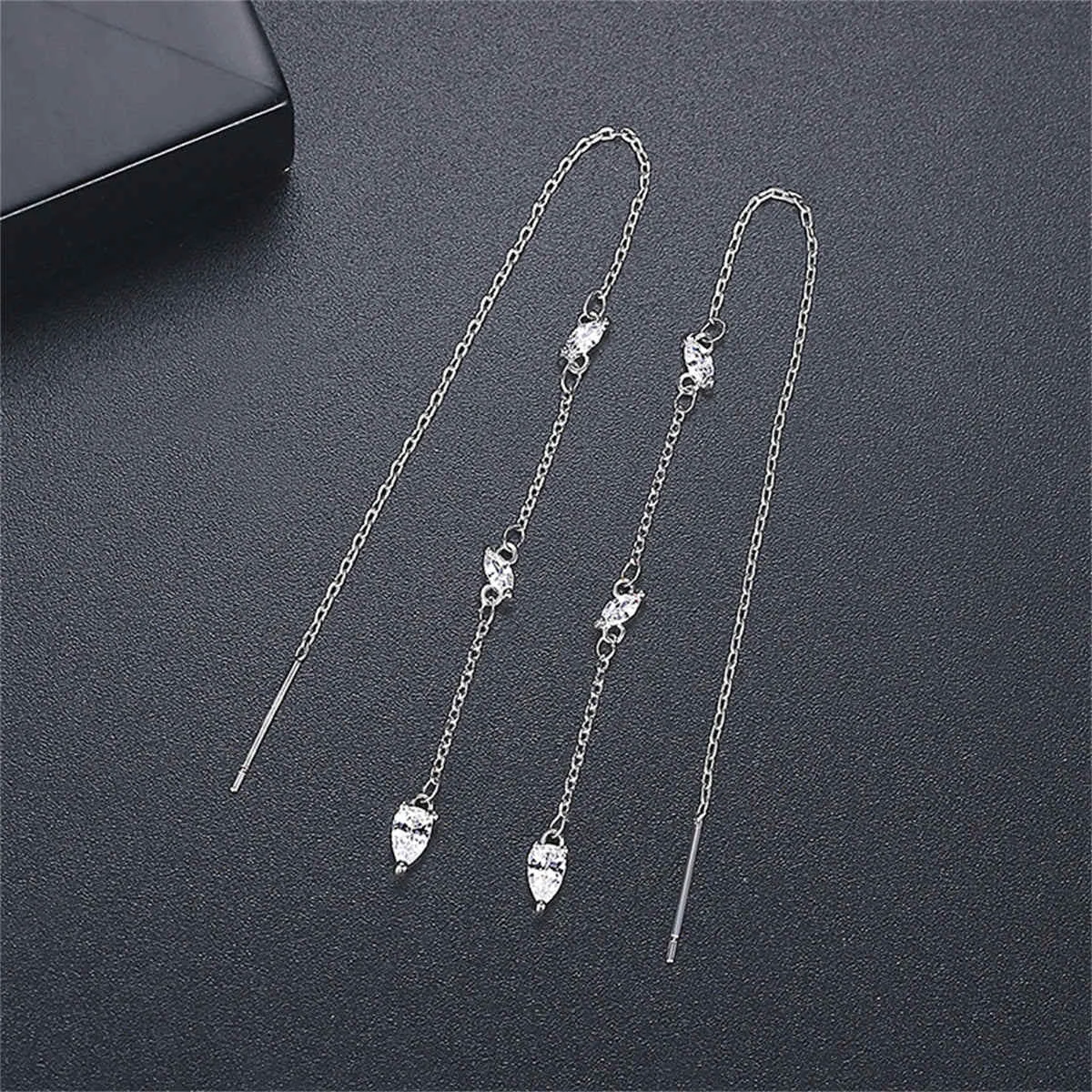 High-Grade Pear Crystal Silvertone Ear Threaders Original Design