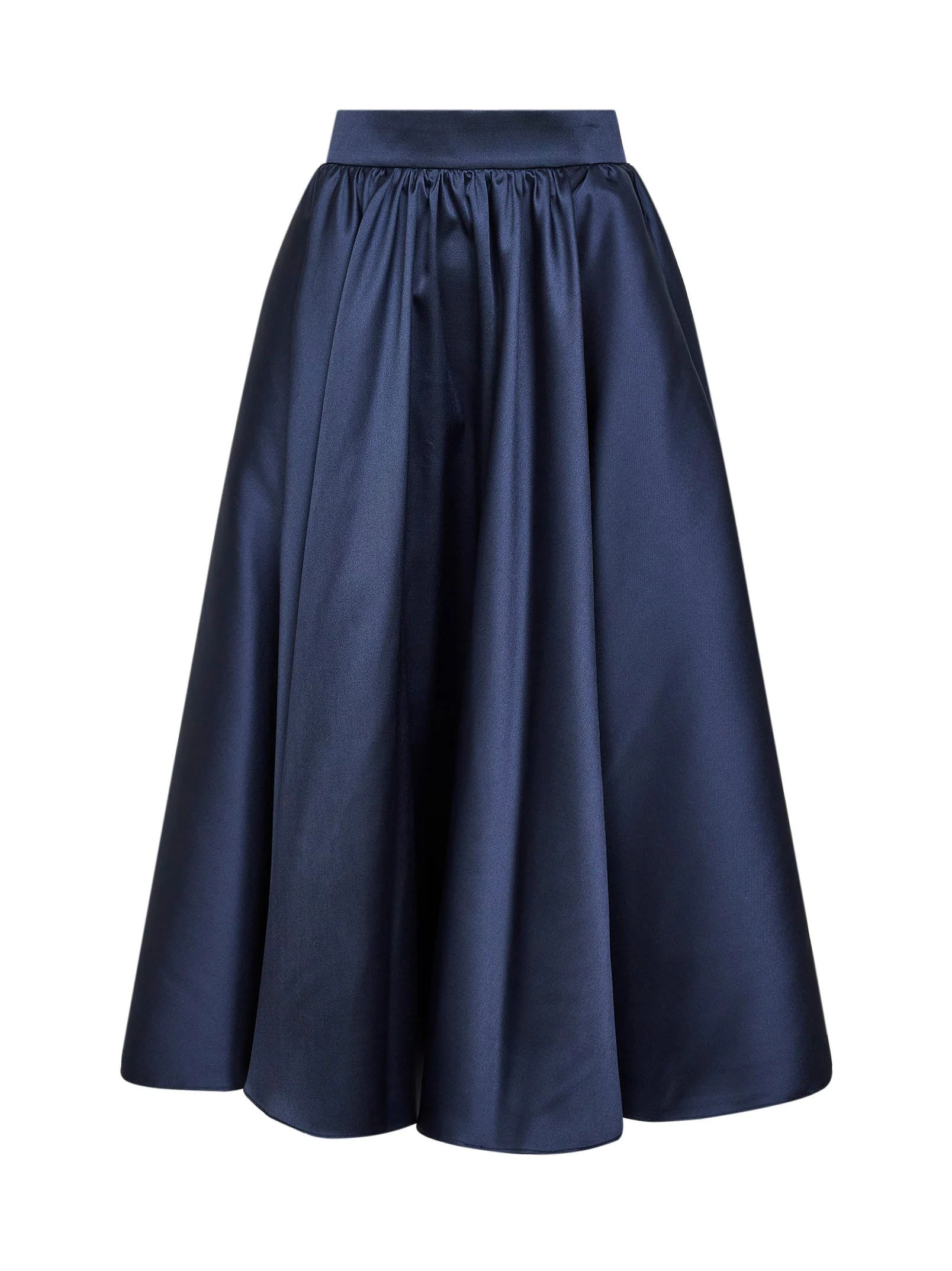 Exclusive Navy Satin Geky Full Midi Skirt Dependable
