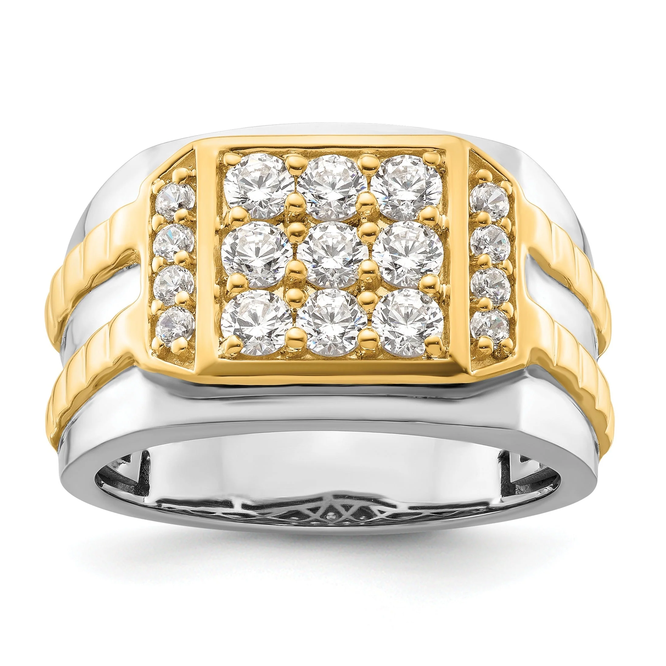 Natural 14k Two-Tone 1 1 5 ct Lab Grown Diamond Men's Cluster Ring Environmentally Friendly