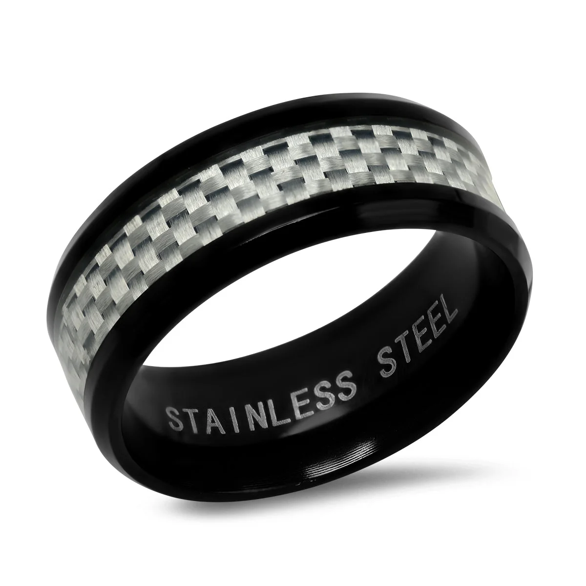 Professional Black Ip Stainless Steel and White Carbon Fiber Ring Original Design