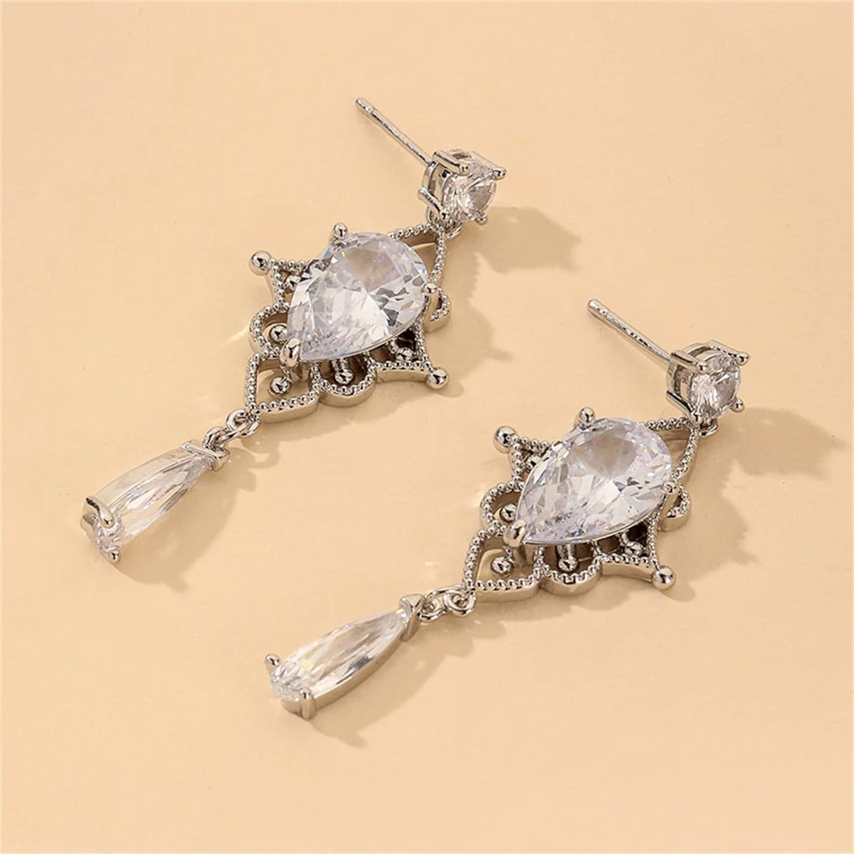 Advanced Cubic Zirconia Crystal Silvertone Drop Earrings Specialty