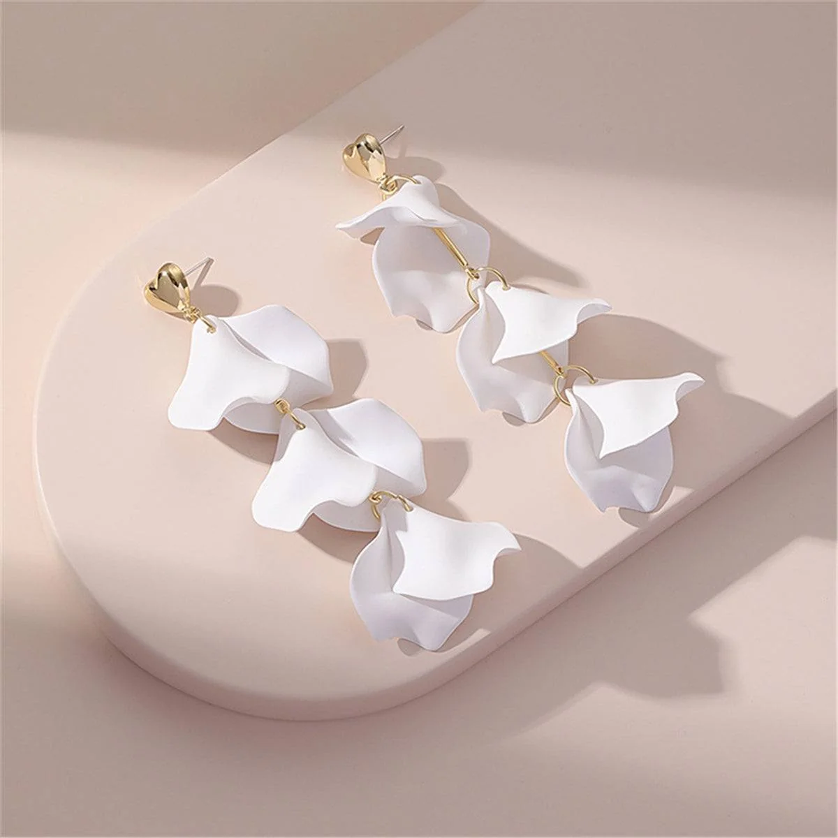 Dependable Pink Acrylic Goldtone Leaf Sprig Drop Earrings Clean