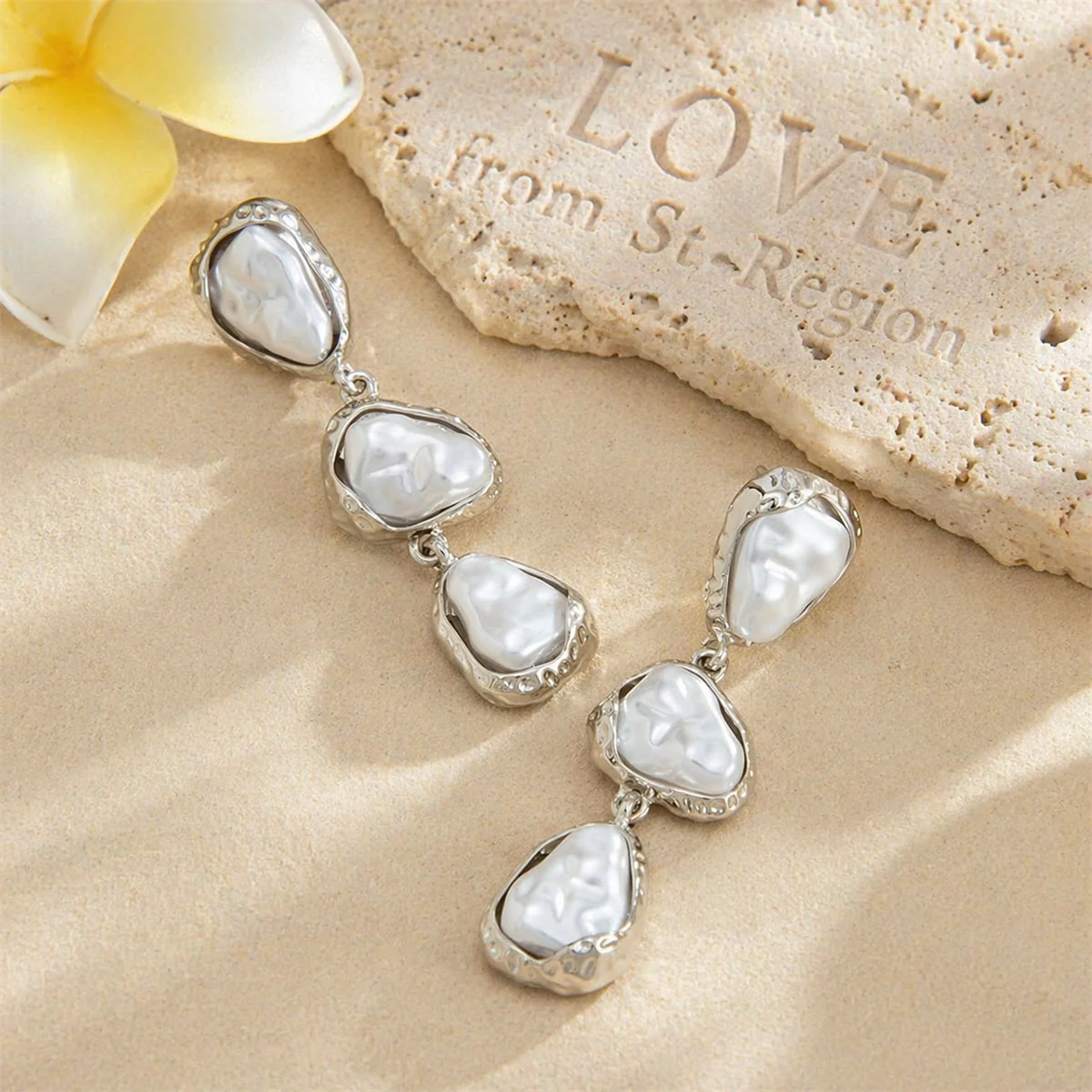 Quality Baroque Pearl Silvertone Tiered Dangle Earrings High-Quality