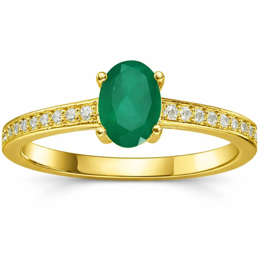 Next-Generation 0.85 Ct Oval Green Emerald and Moissanite Prong 22K Gold Vermeil Pave-set Solitaire Ring Outstanding