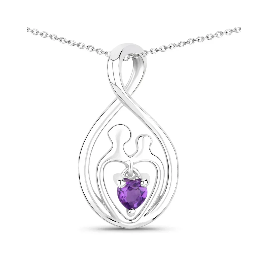 Functional 0.15 Ct Heart Purple Amethyst Prong Silver Mom Infinity Pendant Necklace High-Performance