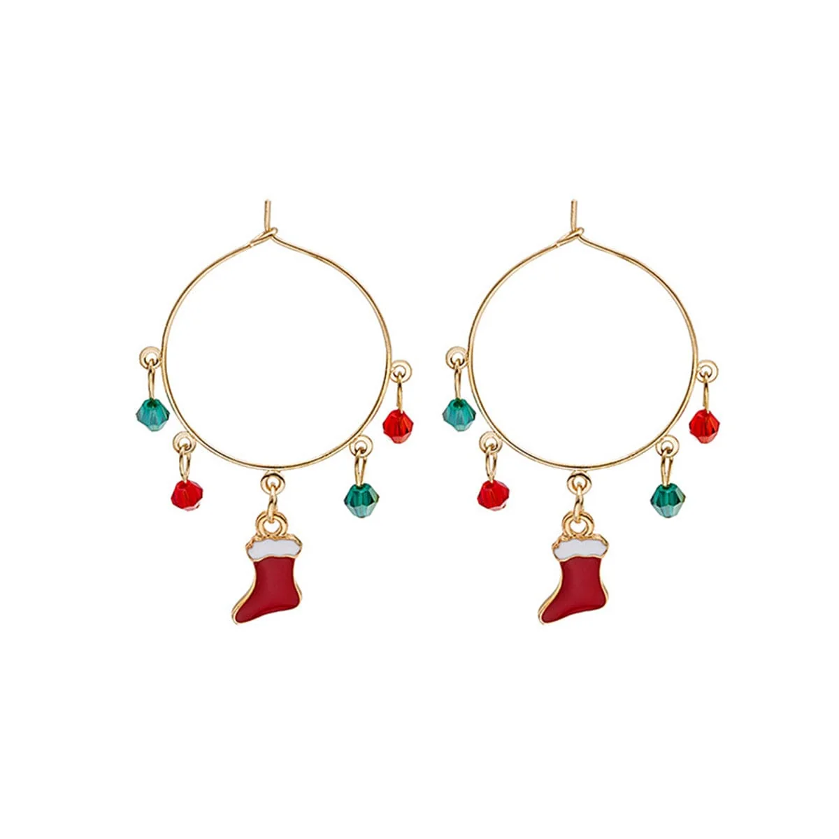 Smart Red Acrylic Enamel Goldtone Boot Hoop Earring Modern