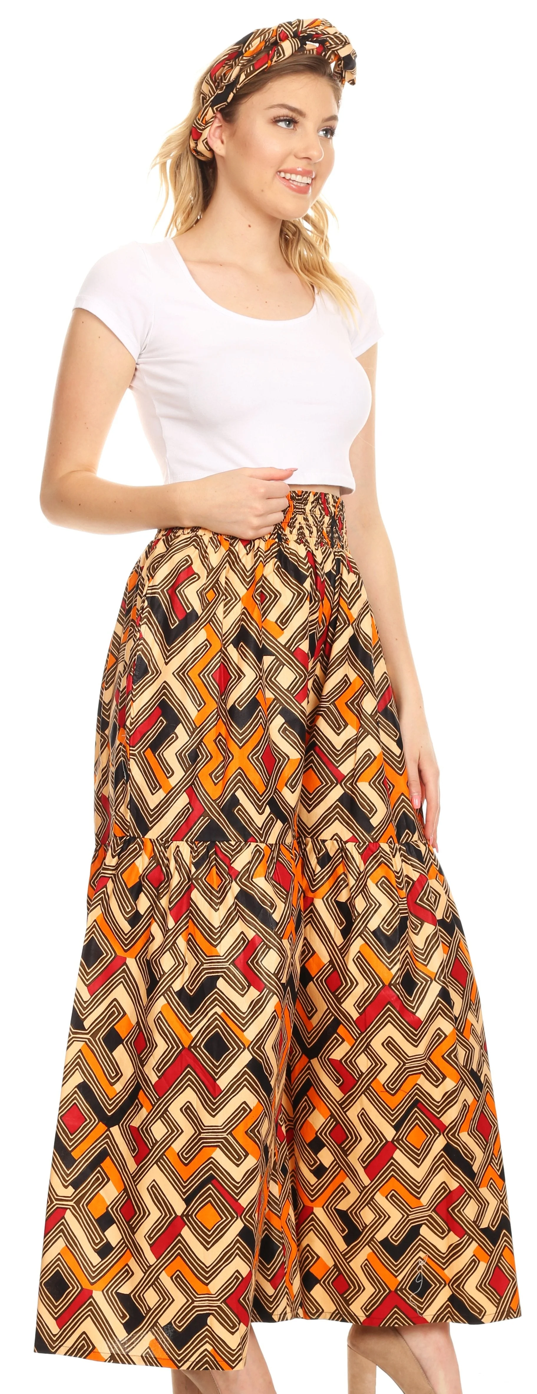 Trusted Sakkas Esme Women's African Ankara Flared Wide Leg Palazzo Pants with Pockets Reusable