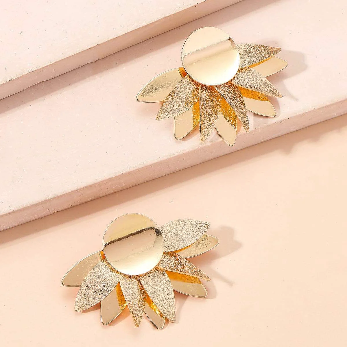Verified Goldtone Petals Stud Earrings Original