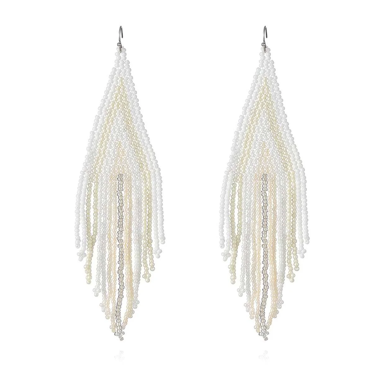Pure White Cream Howlite Tassel Drop Earrings Casual