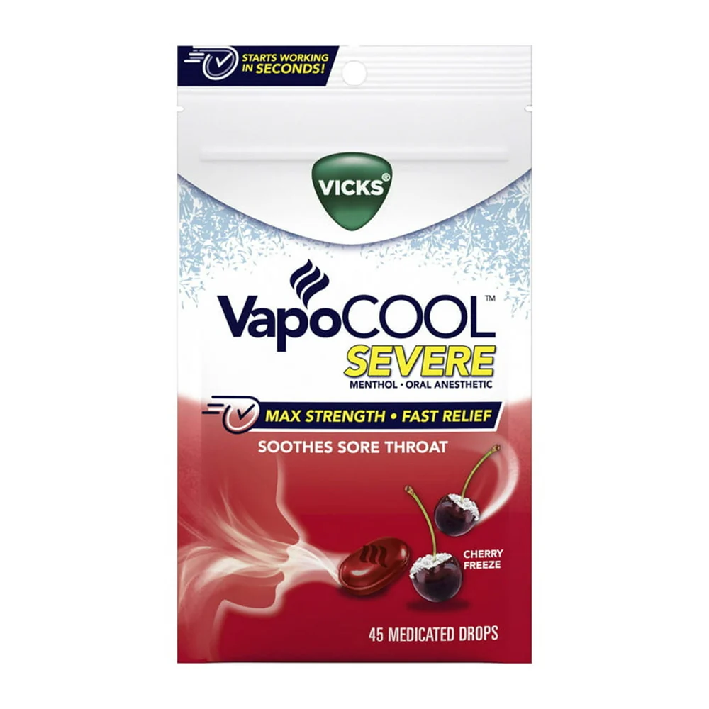 Healthy Vicks Vapocool Severe Medicated Sore Throat Drops Cherry ze 45 Ea Powerful