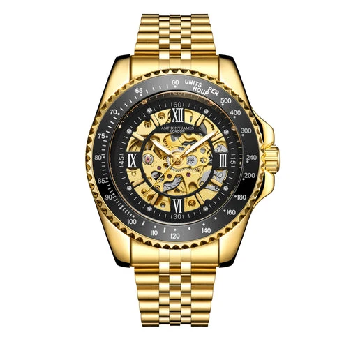 Enhanced Hand Assembled Anthony James Tachymeter Sports Automatic Gold Safe