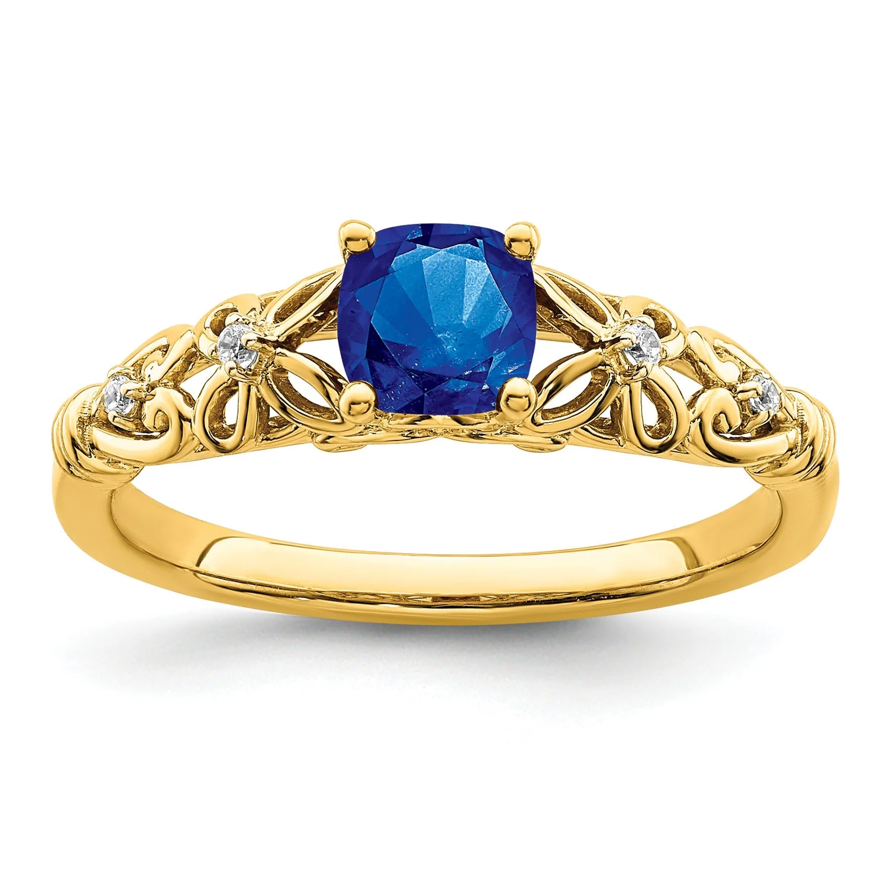 Exclusive 0.55 Ct Cushion Blue Sapphire Diamond Prong 14K Yellow Gold Filigree Ring Detailed
