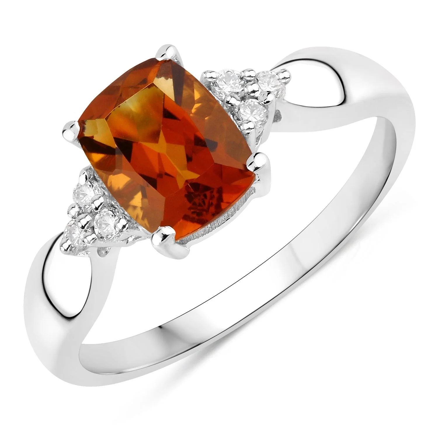Reusable 1.30 Ct Cushion Yellow Madeira Citrine Lab Diamond Prong Silver Cocktail Ring Recyclable