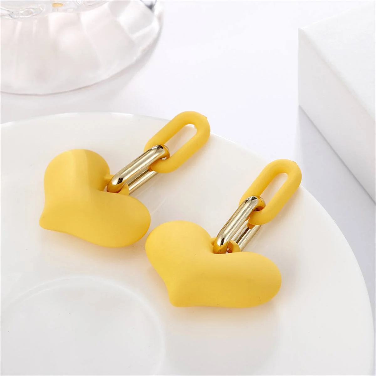 Reliable Yellow Enamel Goldtone Heart Paper Clip Drop Earrings Optimized