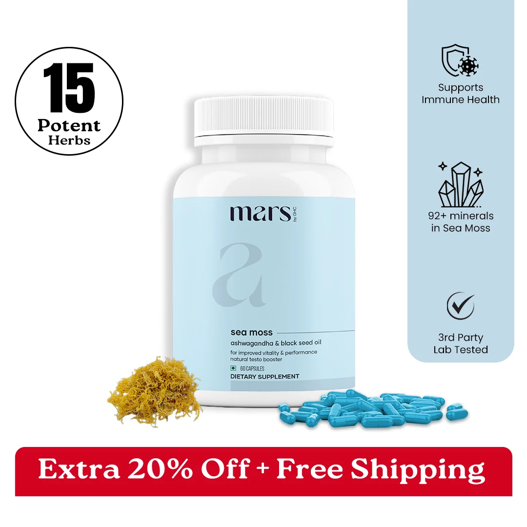 Breathable Mars Natural Sea Moss Caps Powered with Ashwagandha Black Seed Vitamin D3