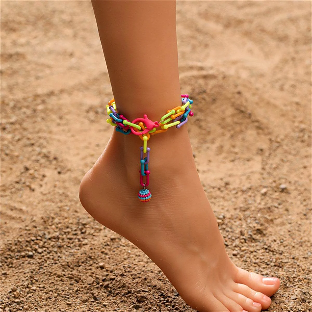 Environmentally Friendly Howlite Multicolor Linked Ball Charm Anklet Traditional
