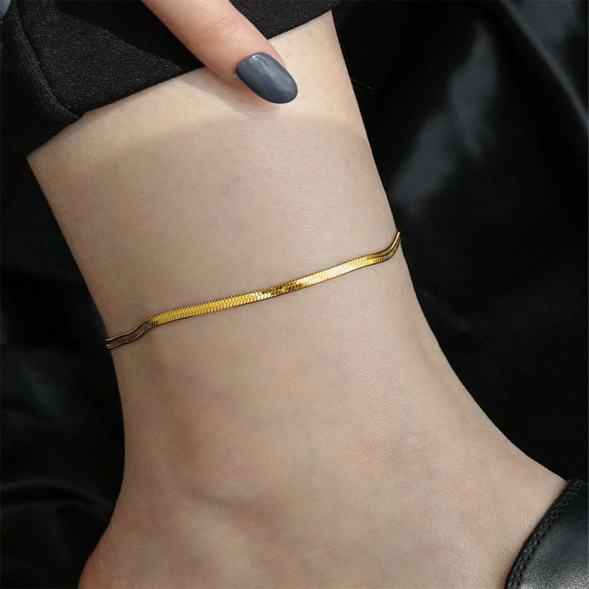 Verified Goldtone Heart Snake Chain Anklet Classic