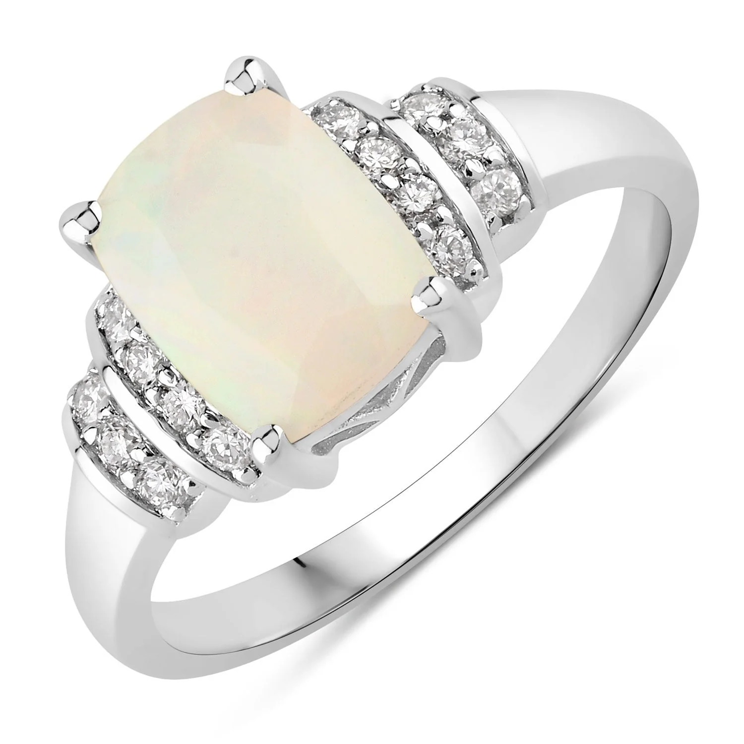 Luxury 1 Ct Cushion White Ethiopian Opal Lab Diamond Prong Silver Bridge Ring High-Quality