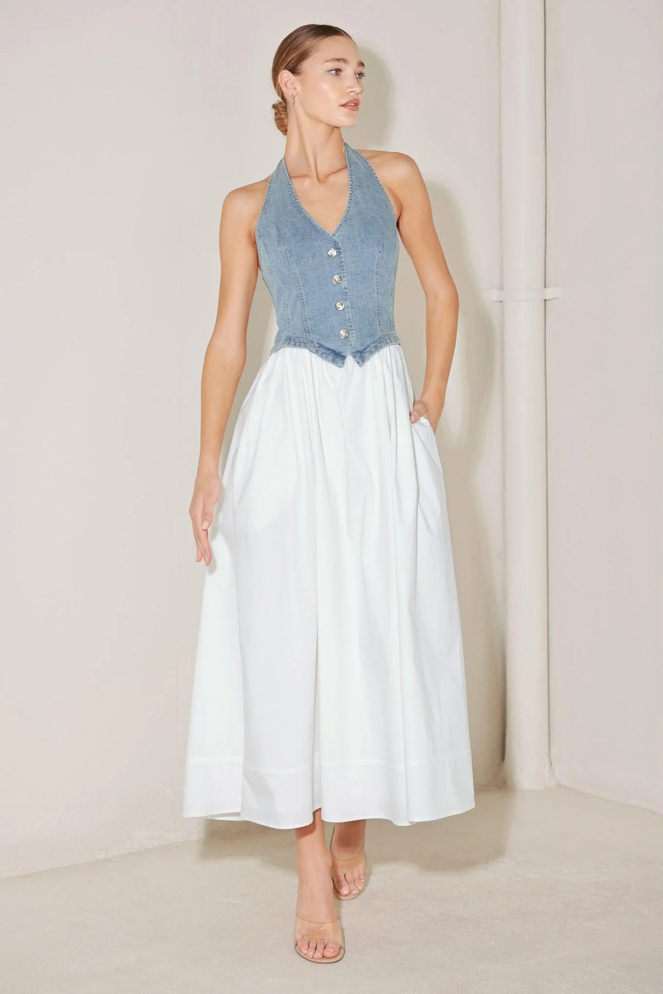 Exceptional City to Coast Woven Midi Dress High-Performance