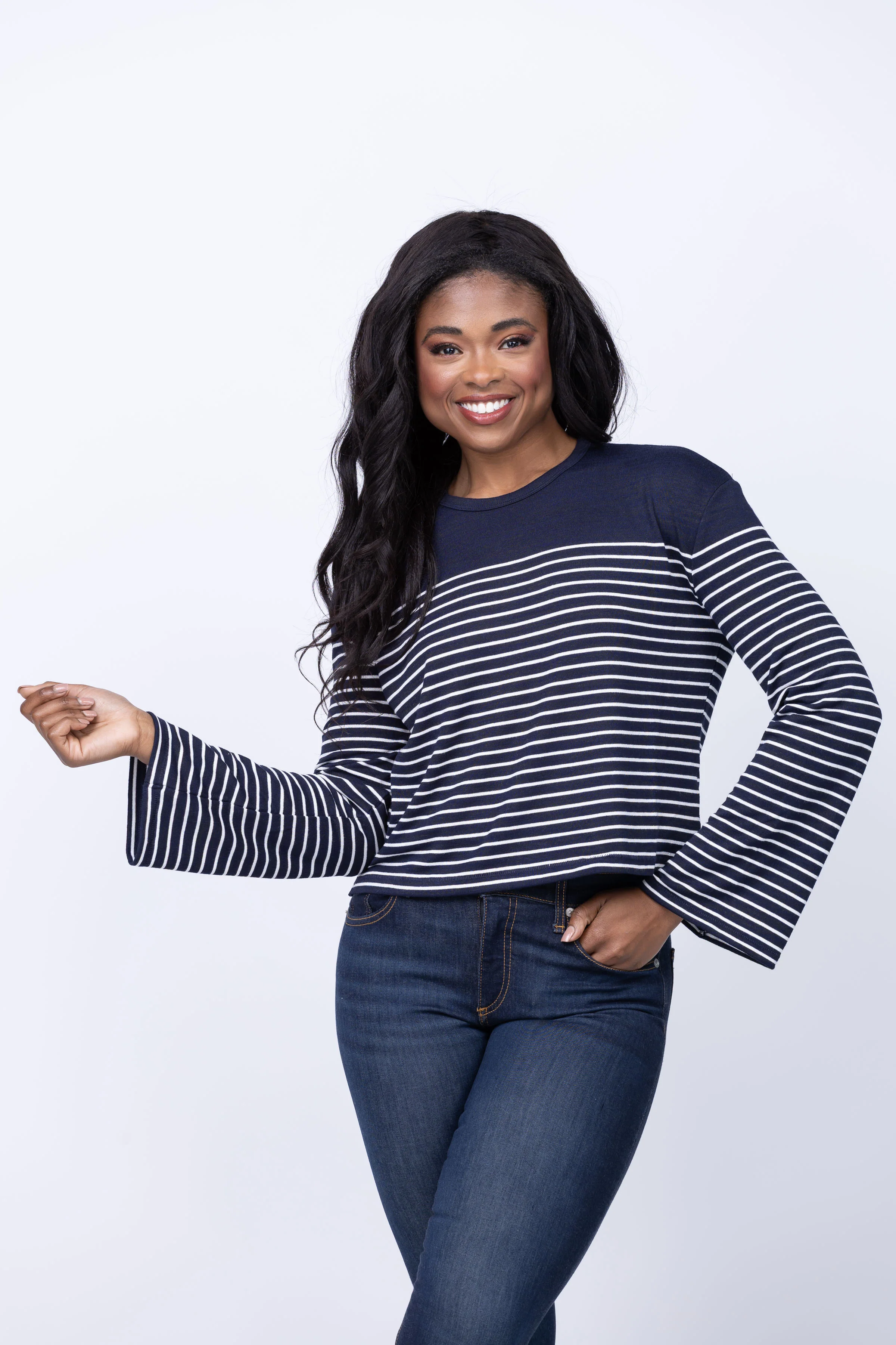 Enhanced Rag Bone The Knit Stripe Boxy Top in Navy Ivory Elite