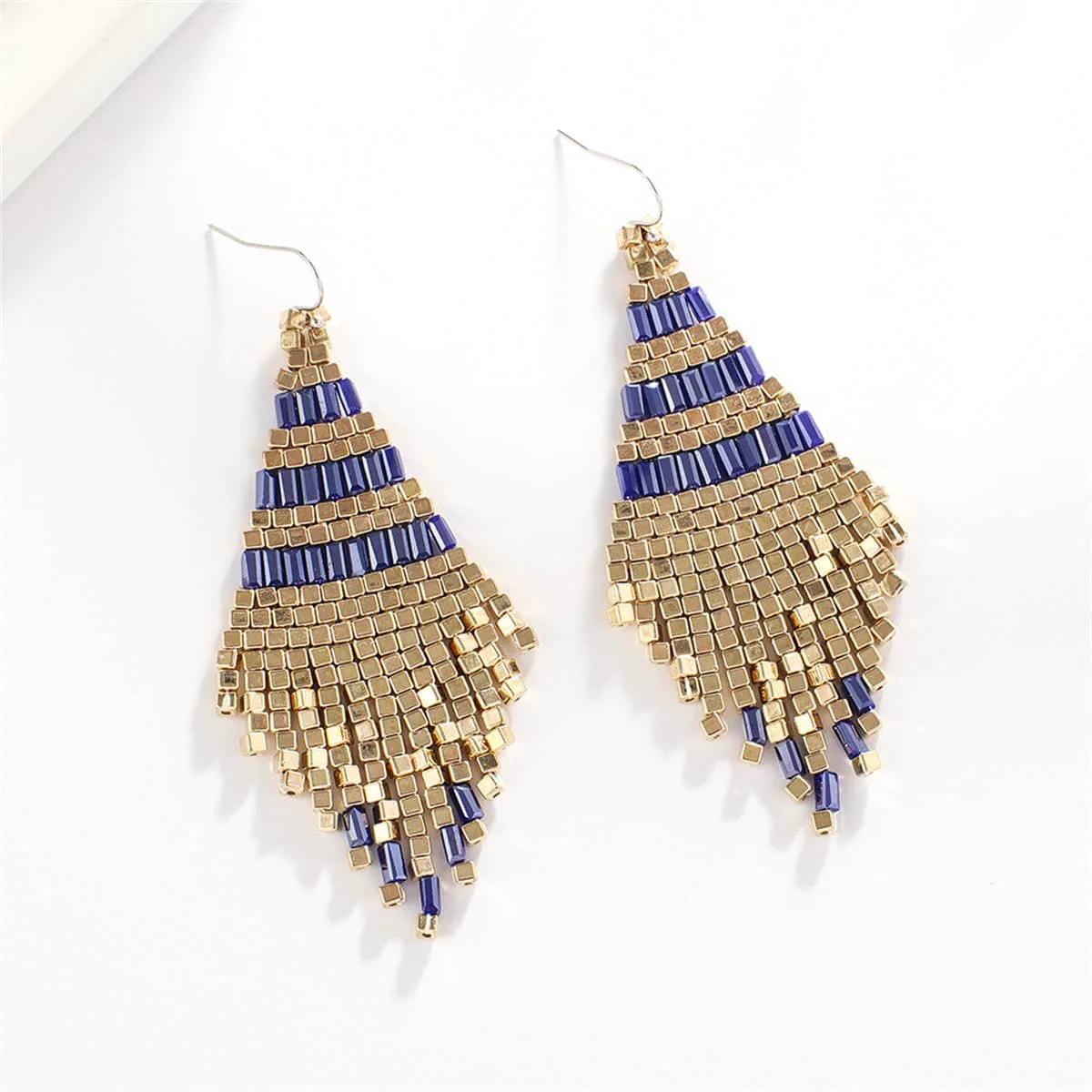 Pure Blue Goldtone Rhombus Tassel Drop Earrings Durable