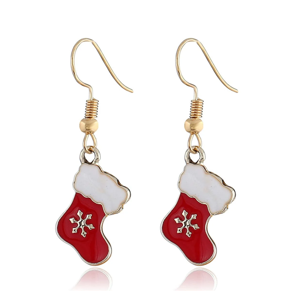 Premium Material Red Enamel Goldtone Boots Drop Earrings Modern