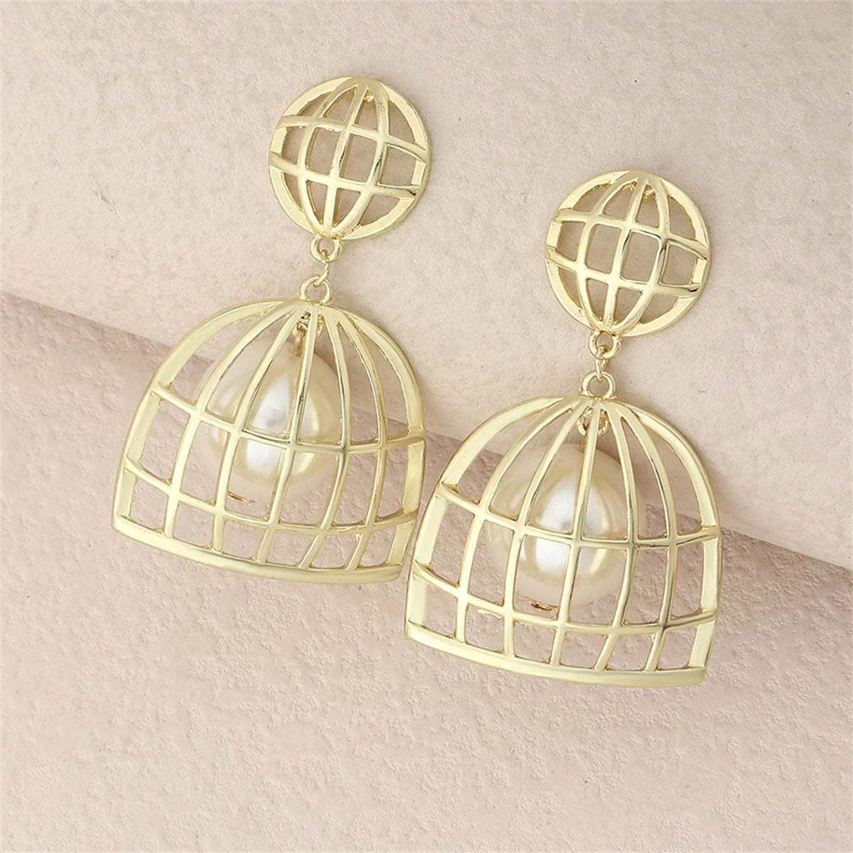 Consistent Pearl Goldtone Birdcage Drop Earrings World-Class