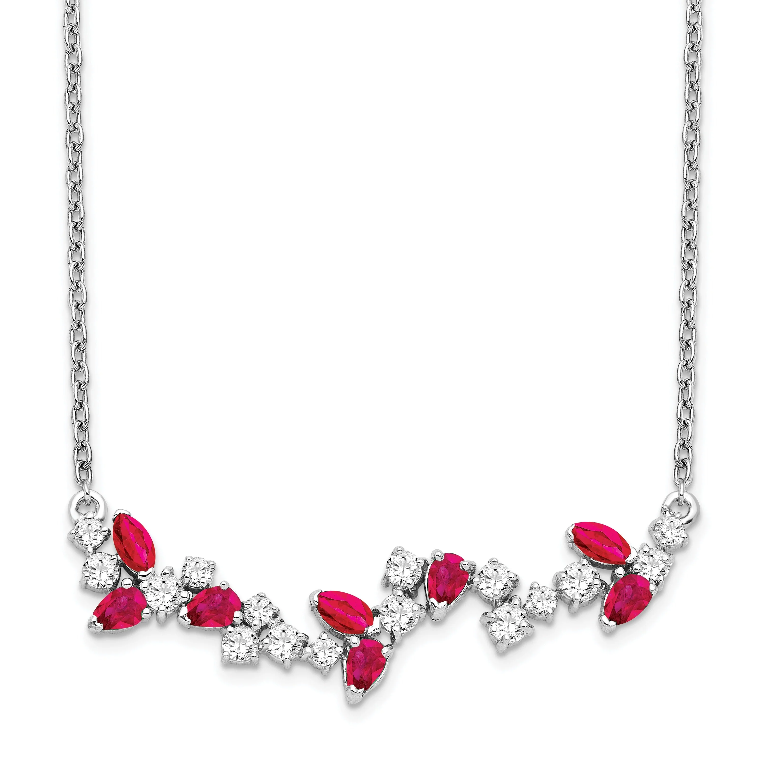 Next-Generation 0.95 Ct Marquise Red Ruby and Diamond Prong 14k White Gold Floral Bar Necklace Sustainable
