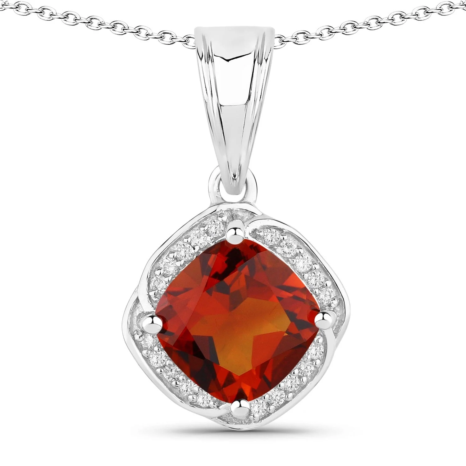 Secure 2 Ct Cushion Yellow Madeira Citrine and Lab Diamond Prong Silver Halo pendant Necklace Organic