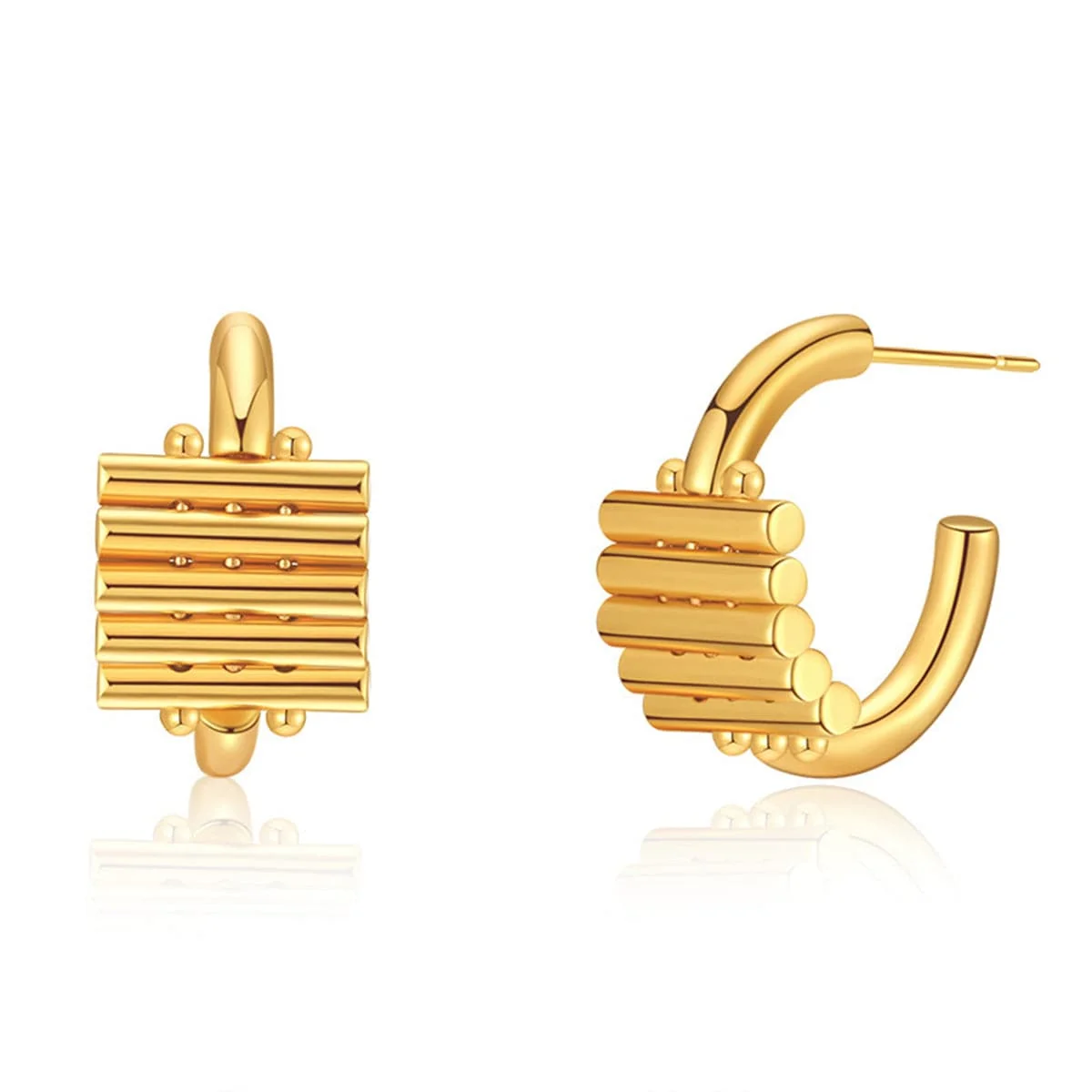 Unique Goldtone Wood Structure Hoop Earrings Versatile