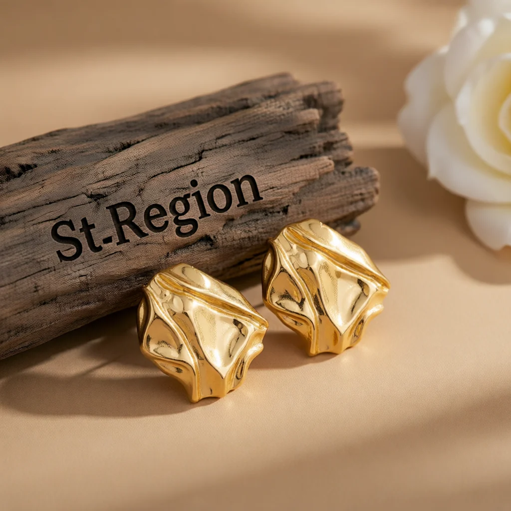 User-Friendly Goldtone Textured Stud Earrings Secure