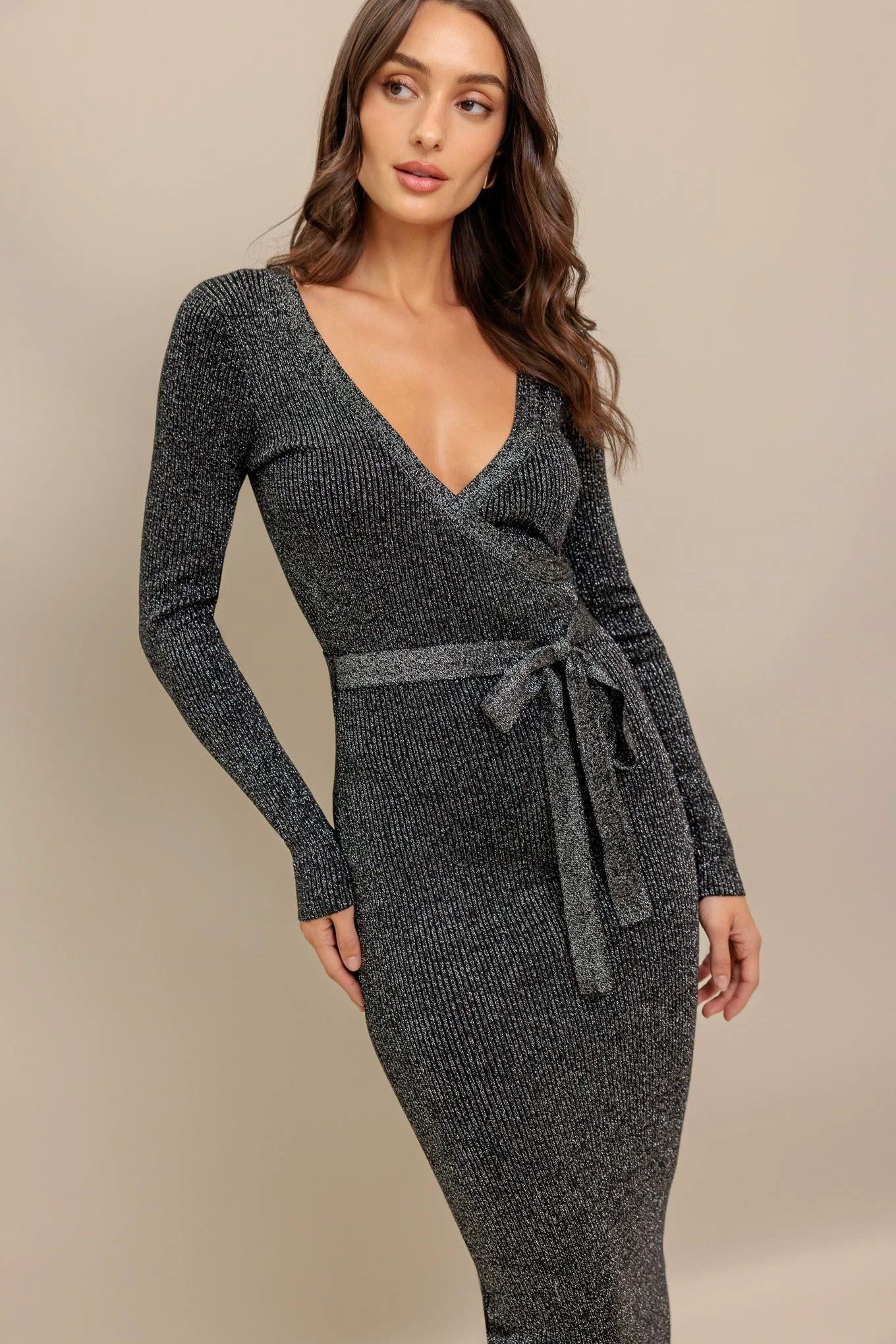 Green Impressed Sweater Midi Dress Refined