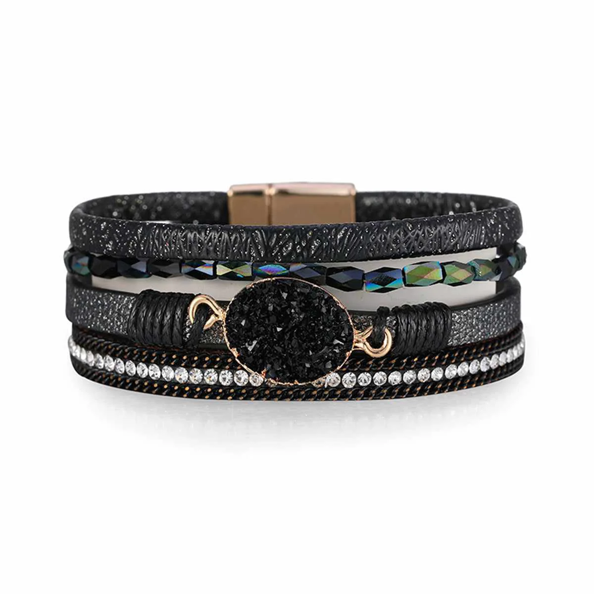 Lightweight Black Resin Polystyrene Goldtone Stacked Bracelet Innovative