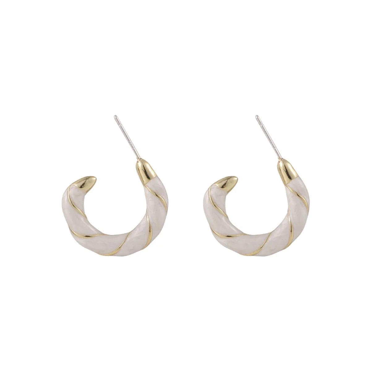 Trendy White Enamel Goldtone Twine Huggie Earrings Comfortable
