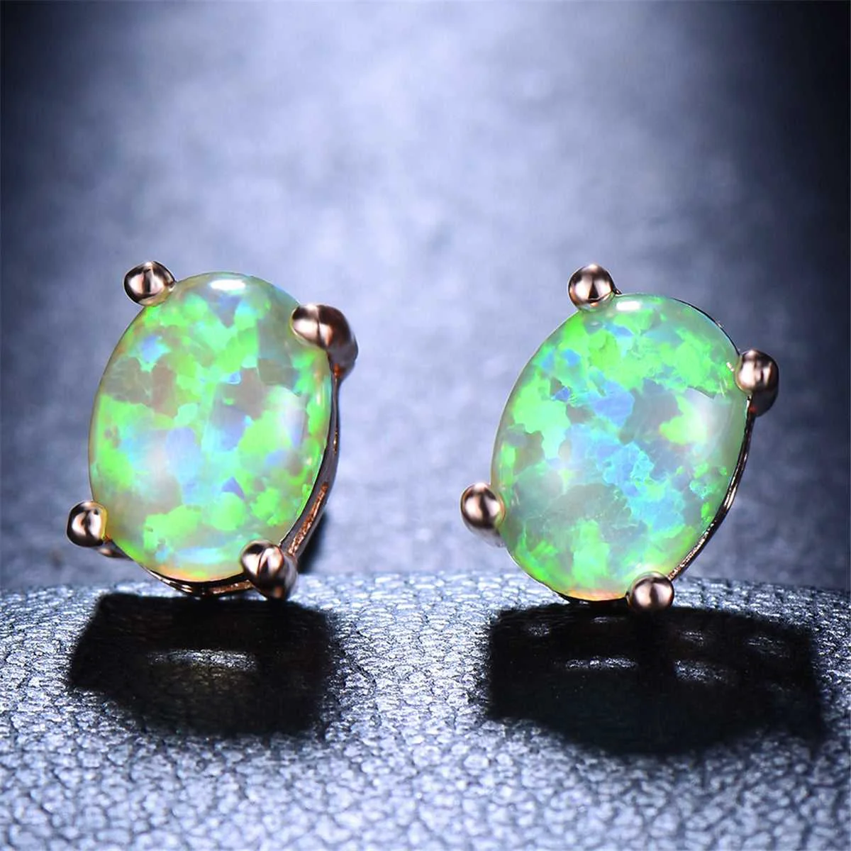 Artisan White Egg Opal Rose Goldtone Stud Earrings Prestigious