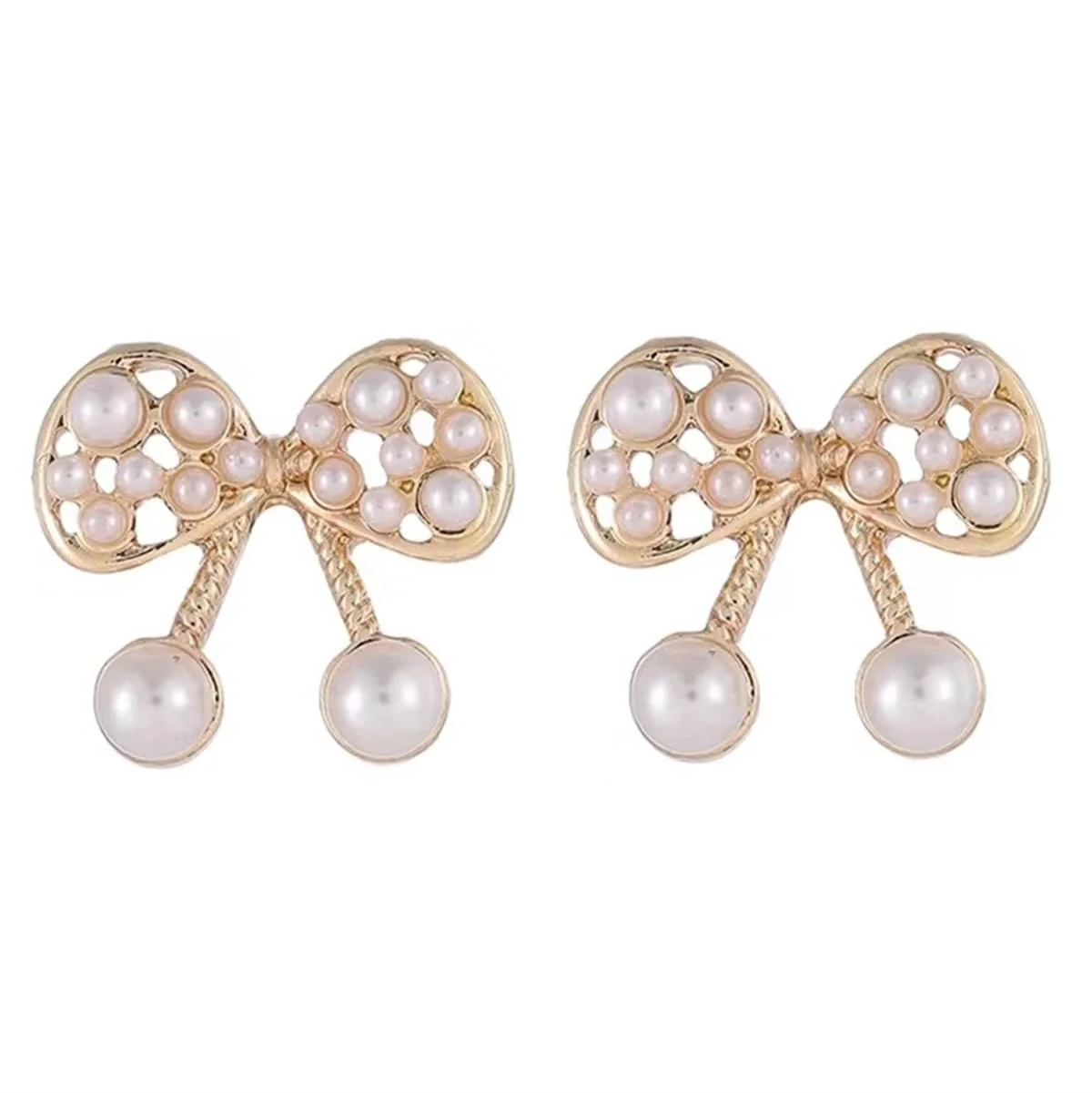 Natural Pearl Goldtone Bow Stud Earrings Durable