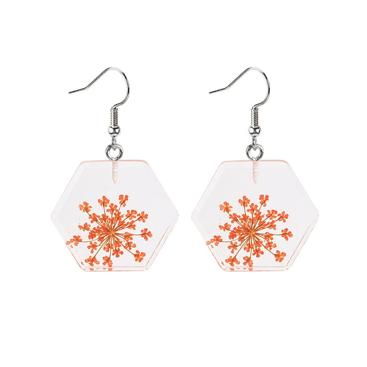 Easy-to-Use Green Silvertone Baby'S Breath Hexagon Drop Earrings Eco-Friendly