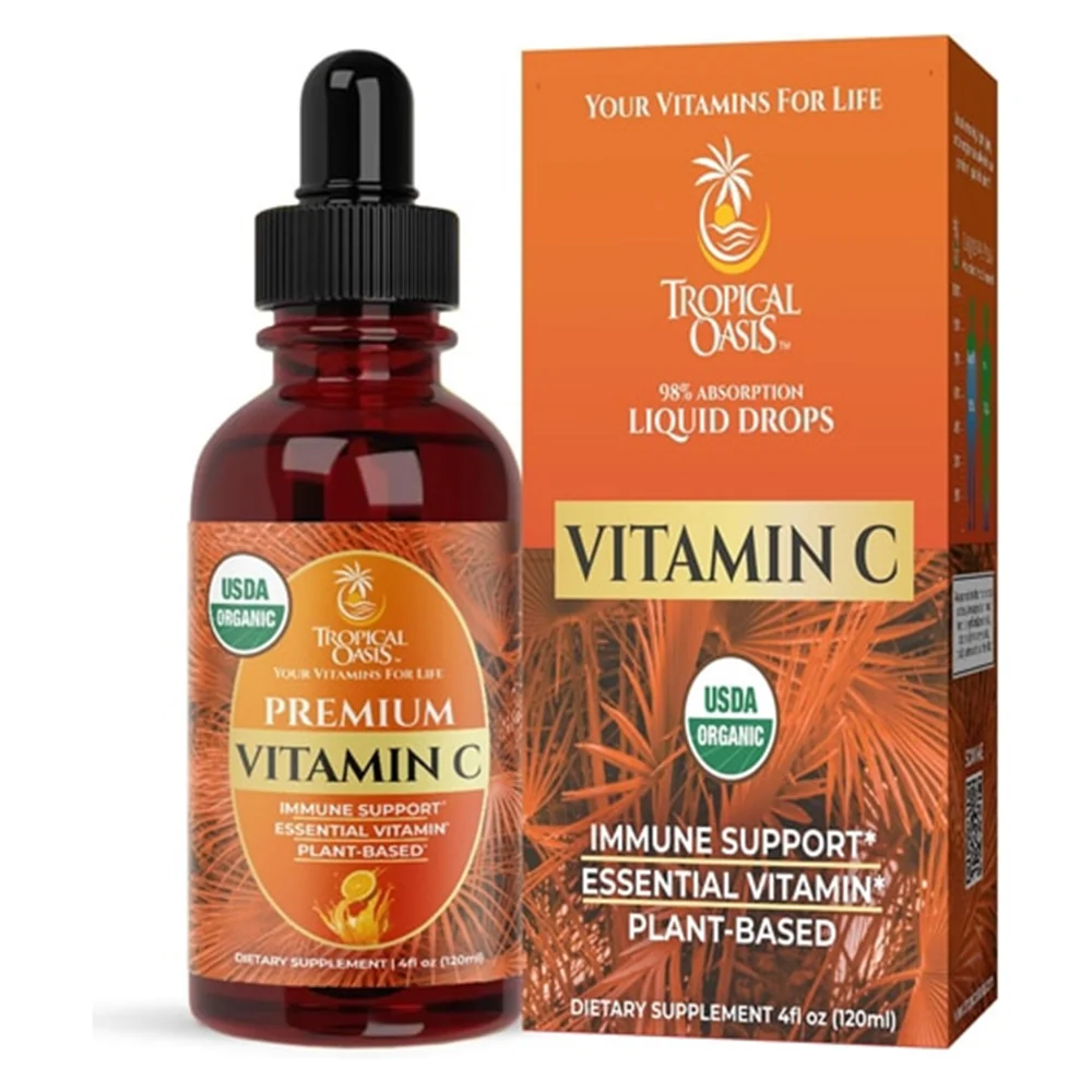 Breathable Tropical Oasis Organic Vitamin C Liquid Drops for Adults and Kids Support Immune 4Oz 120ml Flexible