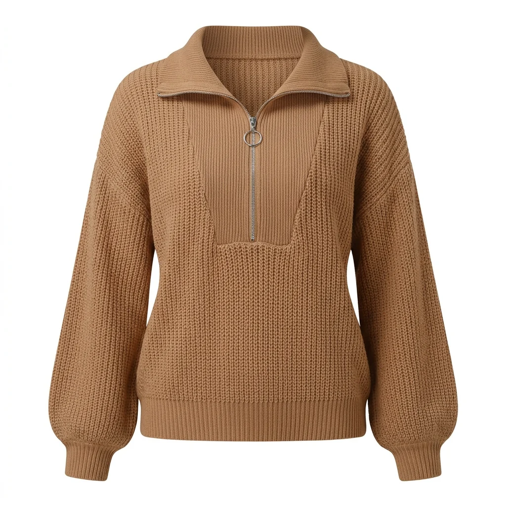 Casual Aria Romance Solid Half-Zip Drop Shoulder Knit Sweater Modern