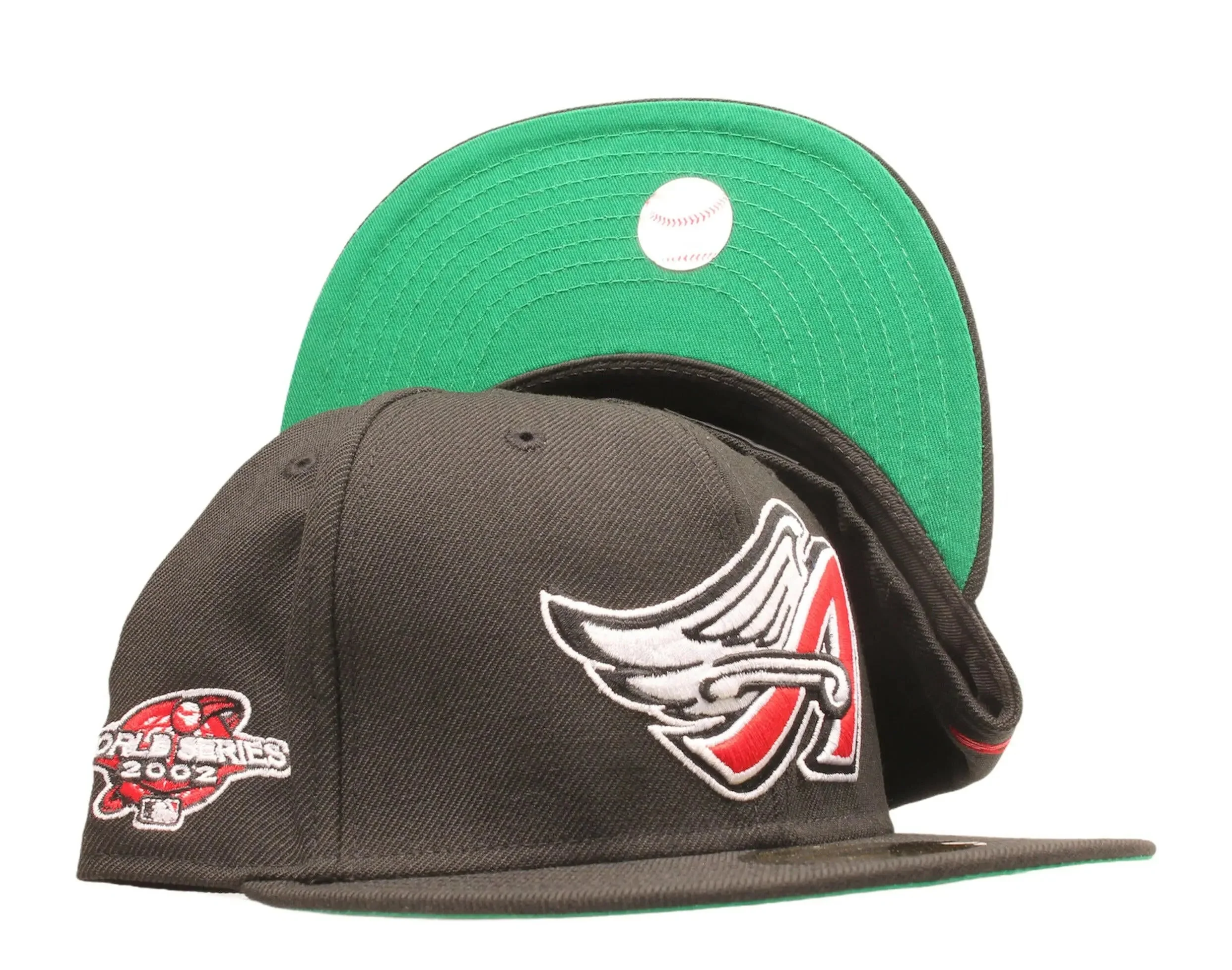 Refined New Era 59Fifty Men Fitted Hat Black Anaheim Angels 2002 World Series Green Undervisor Proven
