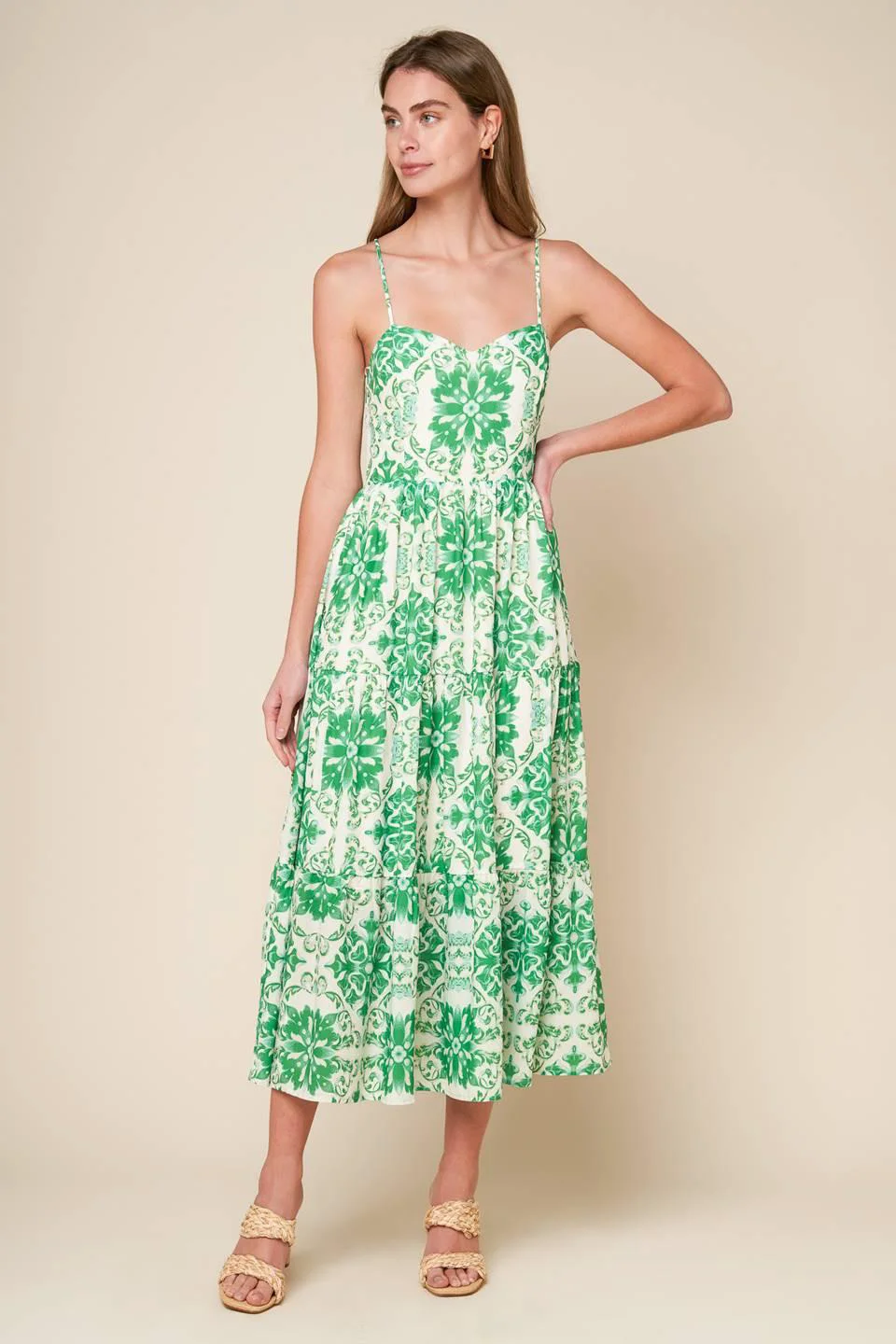 Green Beyond Elegant Woven Midi Dress Excellent