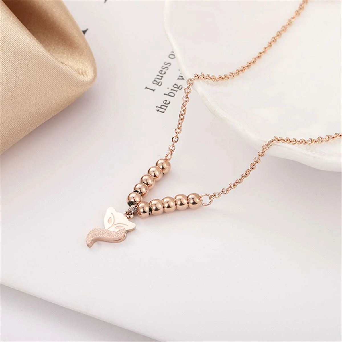 Trusted Rose Goldtone Frosted Fox Bead Anklet Natural
