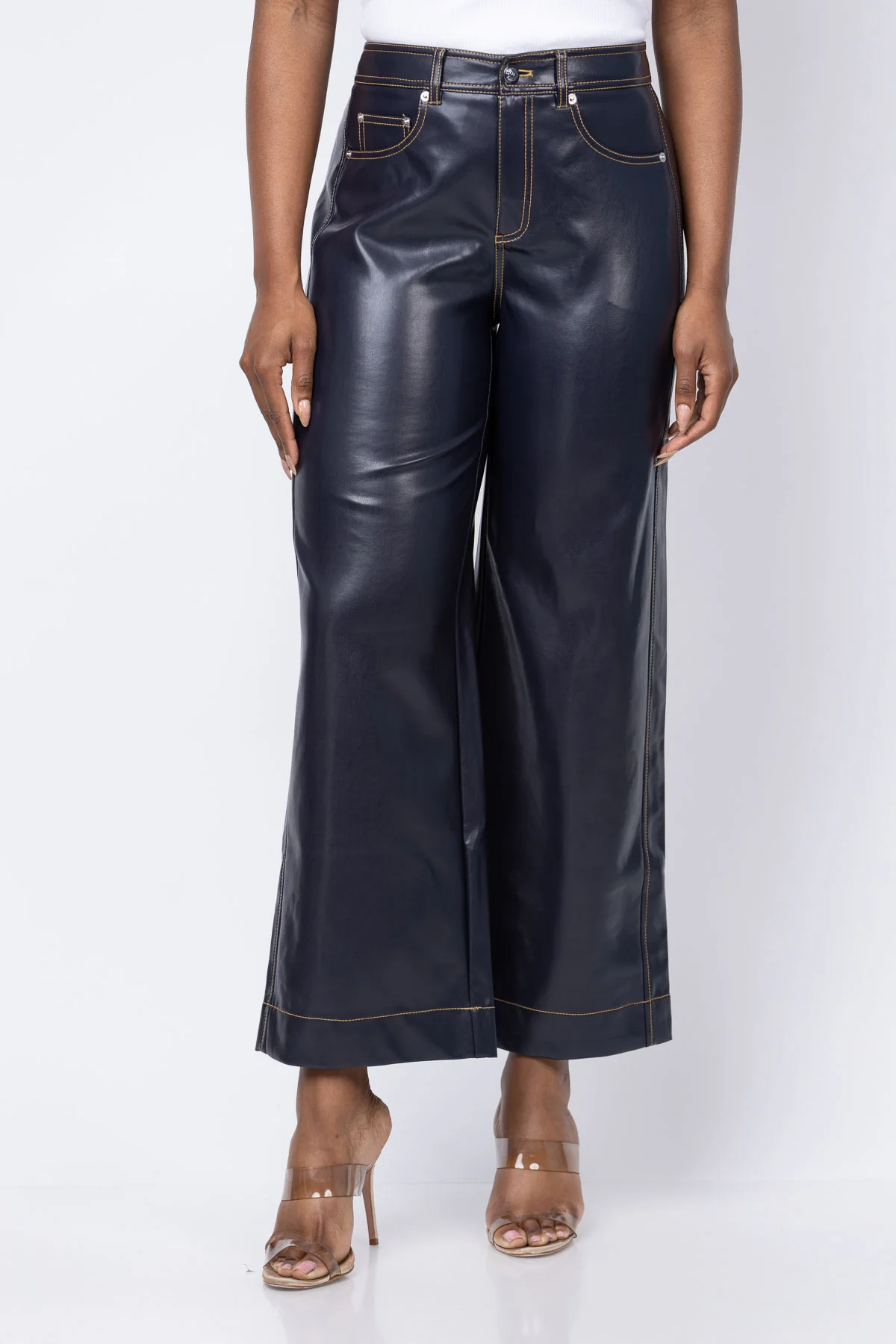 Traditional Cinq à Sept Vegan Leather Betsy Pant in Navy Amber High-Quality