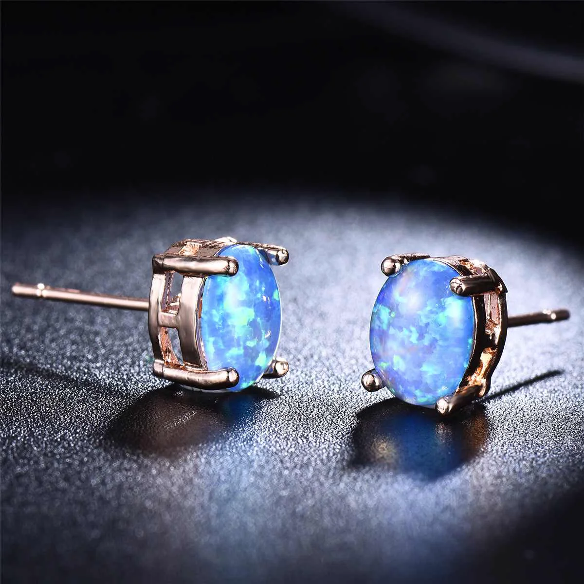Effective Blue Egg Opal Goldtone Stud Earrings Long-Lasting