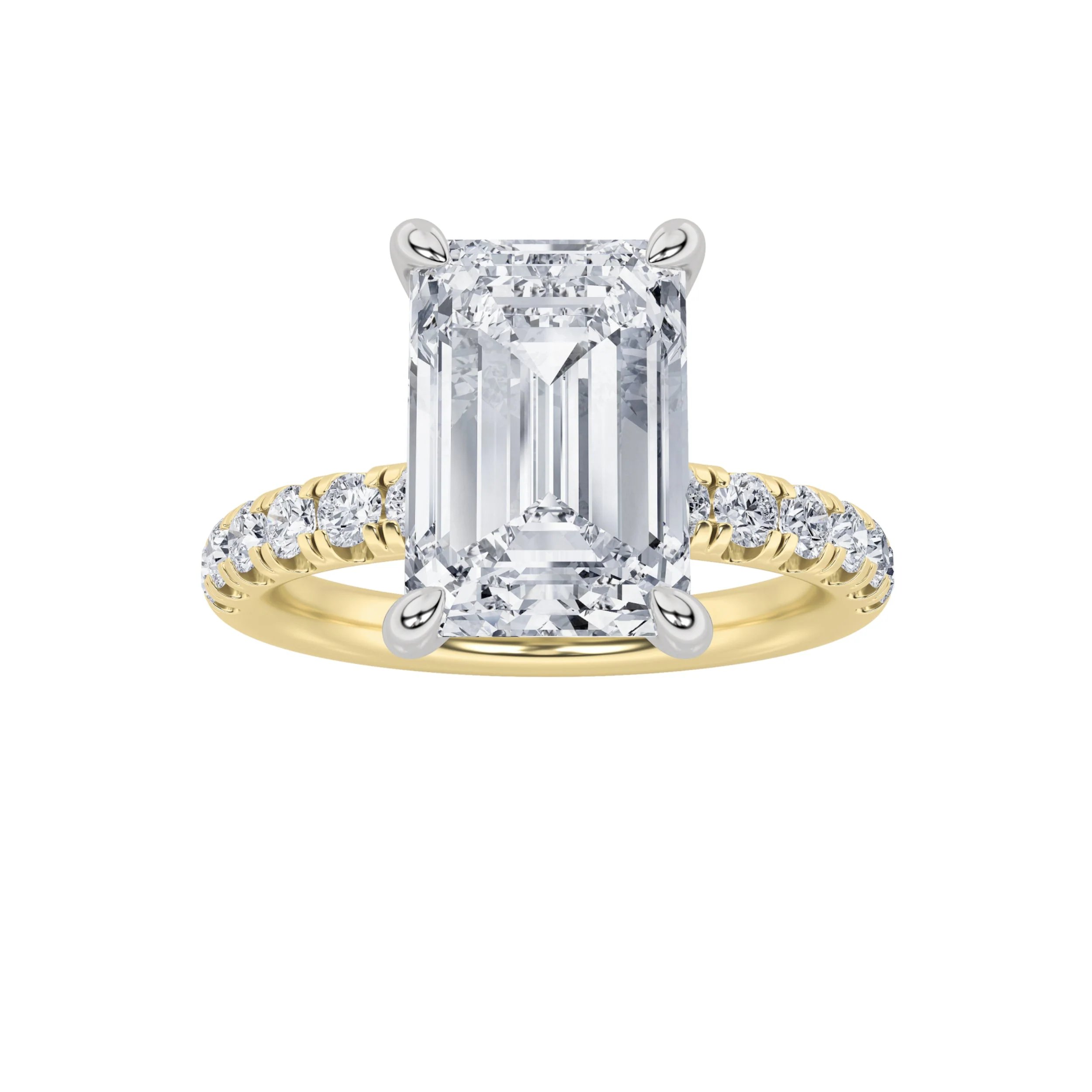 High-Grade 2 Ct Emerald F V Lab Grown Diamond Prong 14K Yellow Gold Hidden Halo Accented Engagement Ring High-Quality