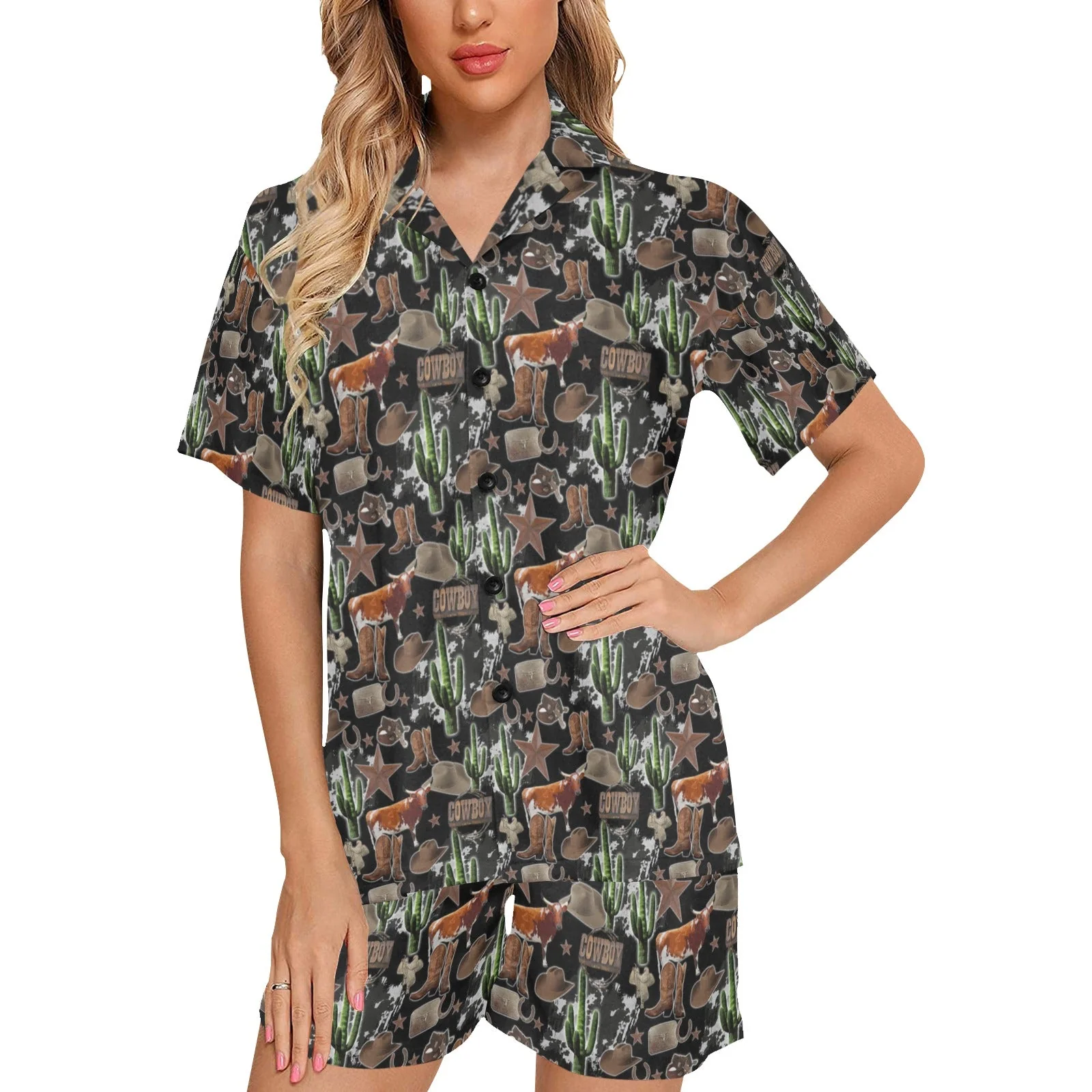Relaxed Longhorn Ranch Women's Western Pajama Set Fine Crafted