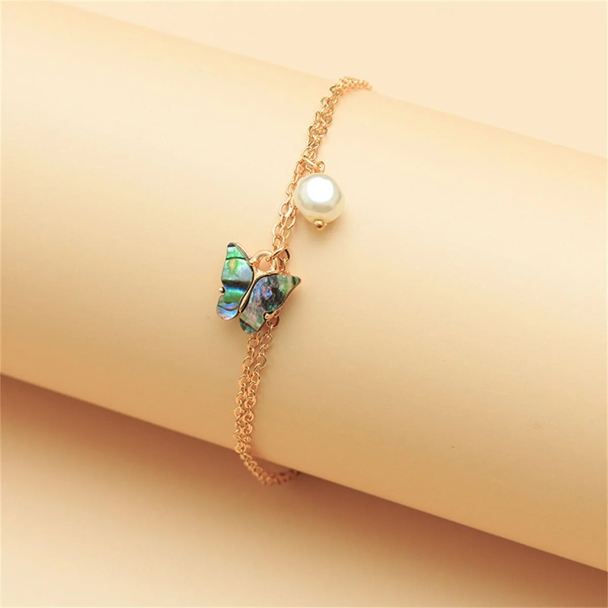 Consistent Abalone Shell Goldtone Butterfly Anklet Powerful